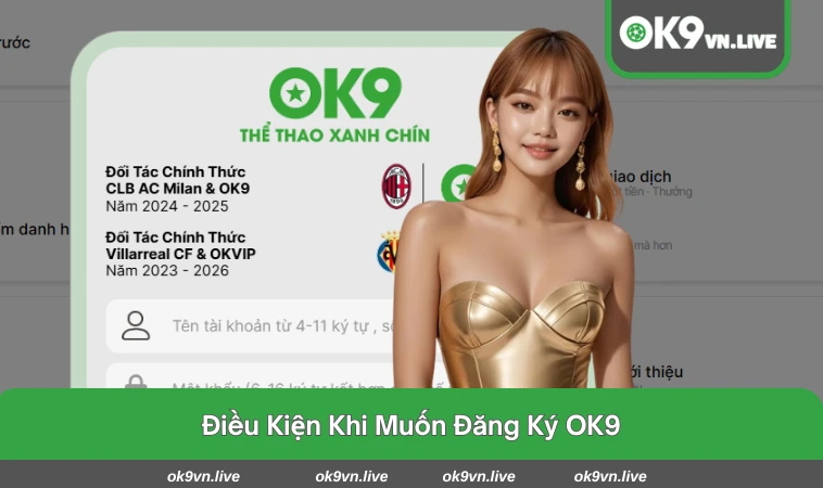 Giao diện trang chủ OK9 hiển thị đăng ký tài khoản mới