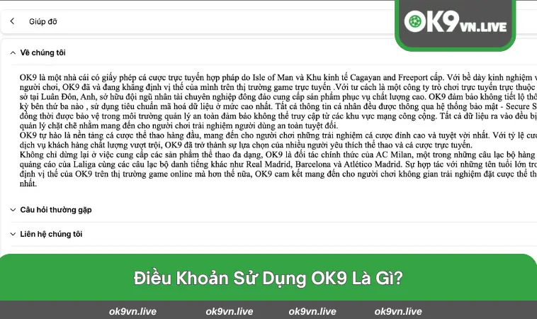 Sơ bộ về điều khoản sử dụng OK9 cho người mới