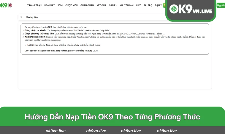 Hướng dẫn nạp tiền bằng ngân hàng và quét mã QR tại OK9